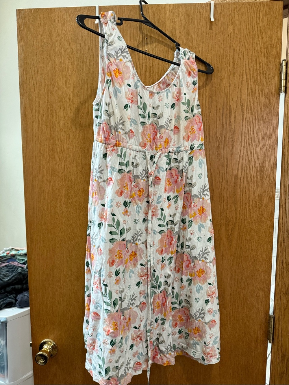 Baby Be Mine White Floral Nursing Top/Hospital Gown with Pink & Green Print